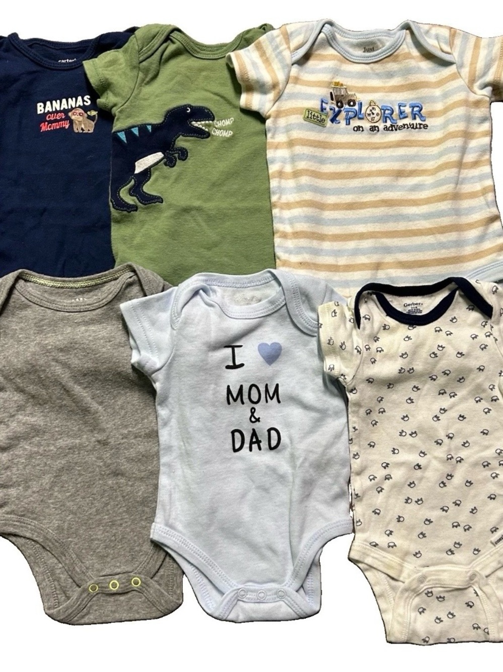 Baby Boy Short Sleeve Bodysuits Solid Animals Stripes Dinosaurs Size 0-3 Months